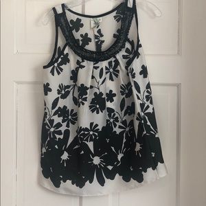 Black and cream floral silk blouse